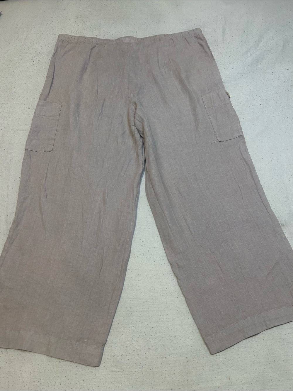 Women's Wide Leg Cargo Linen Pants in Taupe brown. - Picture 7 of 9